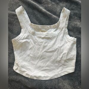 Madewell White Ribbed Square Neck Crop Tank